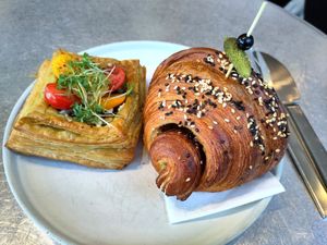 Provençal herbs croissant and pesto-cheese pie at Saint-Jean Deli in Amsterdam