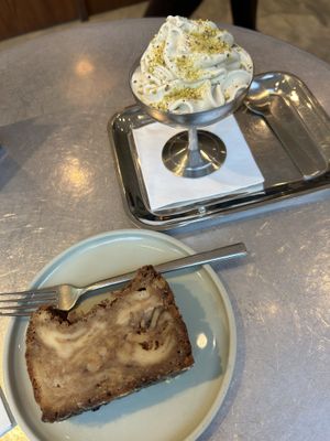 Croissant Pudding 4,90€
Salted Pistachio Soft Serve 4,50€  at Saint-Jean Deli in Amsterdam