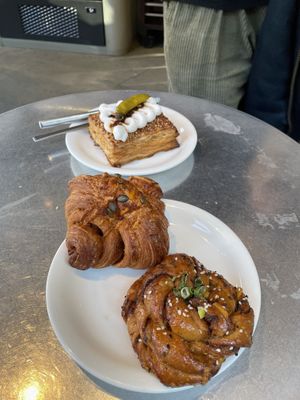 Smoked feta galette, spicy cheese croissant, hoisin bun  at Saint-Jean Deli in Amsterdam