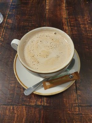 Coffee made with Oat milk at De Trafford Arms Hotel in Alderley Edge