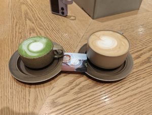 Matcha oat latte (ask) and oat latte at Verve Coffee Roasters - Yoyogi in Tokyo