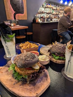 We had the falafel burger (left), the beyond meat burger (right - highly recommend!!), fries with vegan mayonnaise, and the homemade lemonade (truly delicious!) at bonobo in The Hague