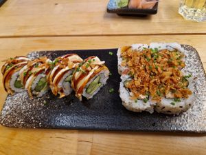 Flamed Beef Truffle & Crunchy Chili Chickun at NORI | Vegan Sushi - Wok in Rotterdam