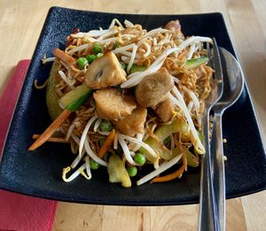 Chinese noodles with chickun: very tasty  at NORI | Vegan Sushi - Wok in Rotterdam