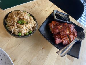 Fried rice with char siu: tasty and a large portion, but slightly too salty. Maybe the char siu is better with white rice? at NORI | Vegan Sushi - Wok in Rotterdam