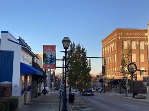 Exterior- restaurant is on the left in downtown Mansfield  at Athena Greek Restaurant in Mansfield