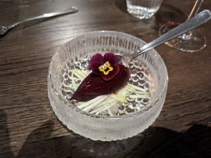 Palette cleanser: Blueberry sorbet and apple at Sky Kitchen & View  in Rovaniemi
