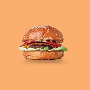 Vegan SuperBurger (vegan burger, vegan cheese, caramelized onions, tomatoes, lettuce, vegan BBQ sauce) at SQUAREAT in Miami Beach