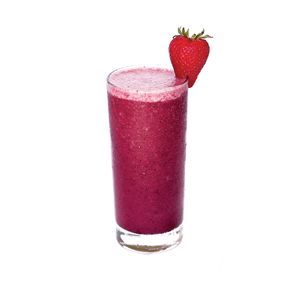 Red Smoothie (strawberry, banana, orange, coconut milk) at SQUAREAT in Miami Beach