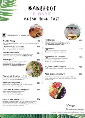 Menu  at Barefoot Blondie in 