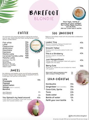 Menu  at Barefoot Blondie in 