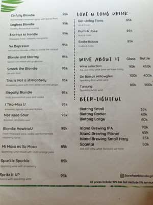 Menu May 2025 at Barefoot Blondie in 