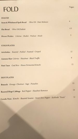 Vegan menu at Fold Bistro & Bottle Shop in Stockport