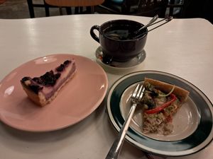 Vegan feta pie and bilberry cheese cake at Distant Days  in Helsinki