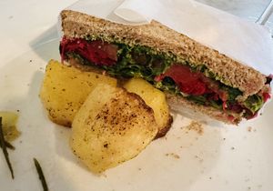 Vegan sandwich with roasted potatoes   at Babae in Florence