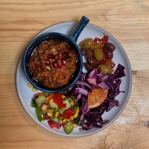 Muhummara Dip with salads! at Feast Cafe in Kirkcudbright