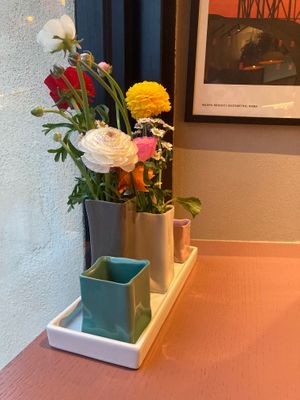 Fresh flowers on the table  at Julietta Pastry and Lab in Rome