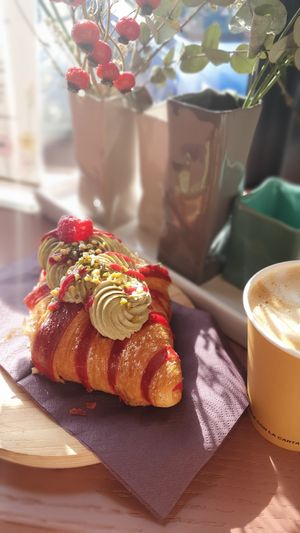Croissant with pistaccio and raspberry at Julietta Pastry and Lab in Rome