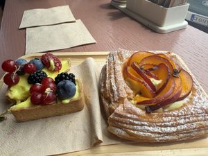Lemon tart and  fruit pastry  at Julietta Pastry and Lab in Rome
