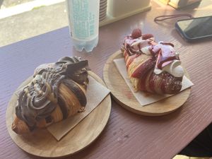 Choc and caramel and white choc raspberry  at Julietta Pastry and Lab in Rome