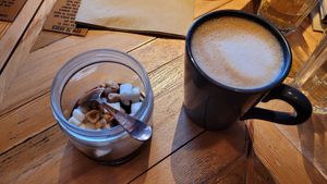 Vegan chocolate mousse and oat latte at Nutbutter - Smithfield in Dublin