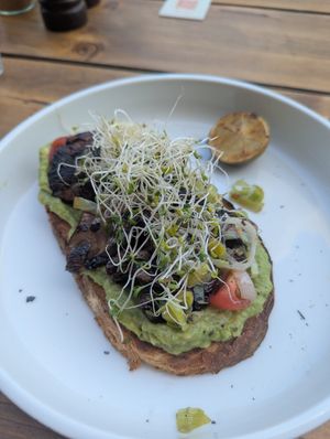 Mushroom avocado toast at One Life Kitchen and Cafe in Dubai