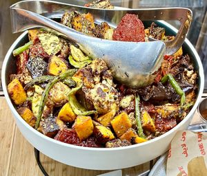 Roasted tahini vegetables  at One Life Kitchen and Cafe in Dubai