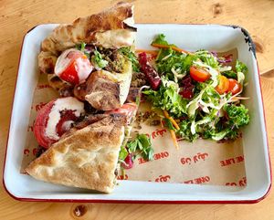 Filthy falafel panuozzo at One Life Kitchen and Cafe in Dubai