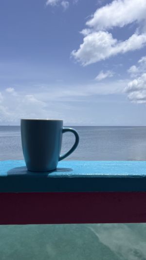 Caffe and view  at Pink Flamingo in Utila