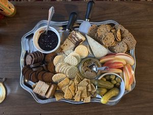 Vtopian Caramelized Onion & Seasonal Spruce Tip Cheeses, Cheese and Thank You- Chorizo Cheddar, Olive Verdi Bruchetta, and Renegade Salami  at Vtopian Cheese Shop in Portland