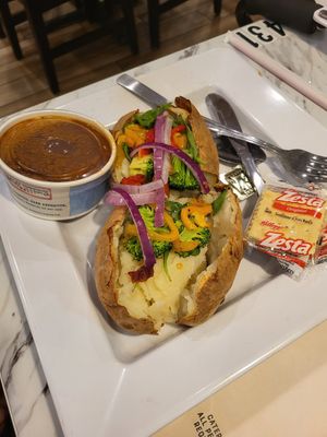 Just a spud with veggies and chili at McAlister's Deli in Burlington