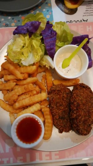 fish and chips at Veggie Cottage in Central Singapore