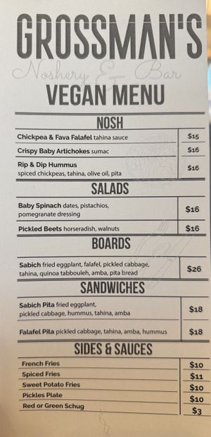 Menu from March 2026   at Grossman's Noshery & Bar in Santa Rosa