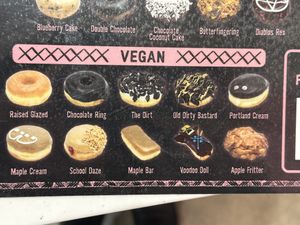 Close up menu options  at Voodoo Doughnut in Dallas