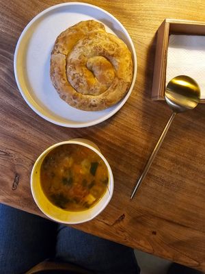 Lentil soup and Borek at Olivka in Almaty