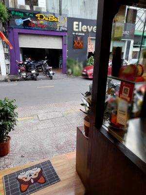 Looking outside at Bánh mì Chay Metta in Ho Chi Minh City