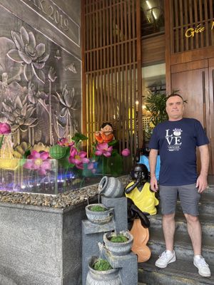 HappyCow T shirt on show  at Bánh mì Chay Metta in Ho Chi Minh City