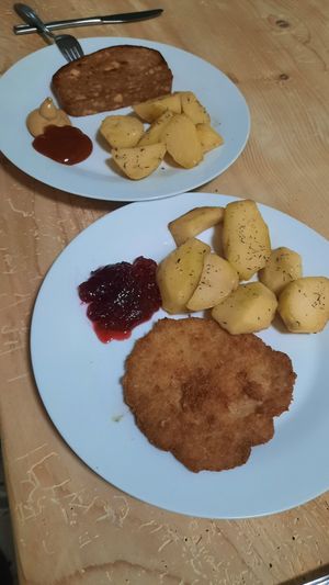 Vegan Leberkäse and Vegan Schnitzel :) at Green Queen by Vegananda in Salzburg