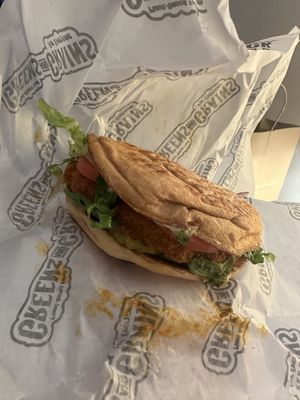 Buffalo chicken sandwichh  at Greens and Grains  in Wall