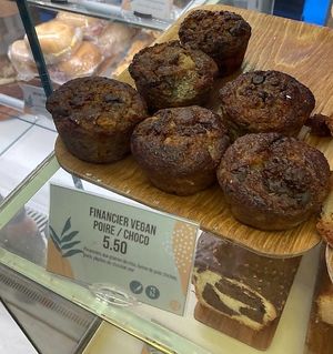 Vegan pear & choco financier at Utopia Coffee in Geneva