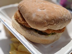 Went back the next day for a burger...turns out it was a vegan chicken burger!(had to check with my partner that it wasn't actual chicken) at Fred's Fish and Chips in Littlehampton