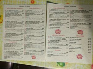 current menu at Van Hanh Restaurant in Portland