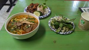 Spicy noodle soup and pork belly at Van Hanh Restaurant in Portland