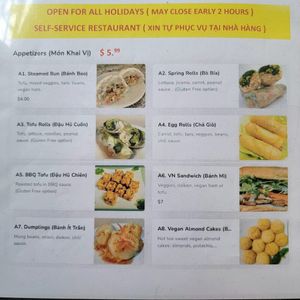 Menu at Van Hanh Restaurant in Portland