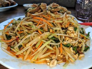 Papaya Salad to show how big the servings are at Van Hanh Restaurant in Portland