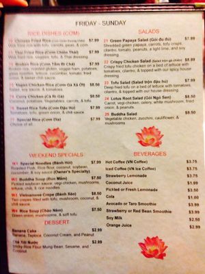 Weekend menu part 2 at Van Hanh Restaurant in Portland