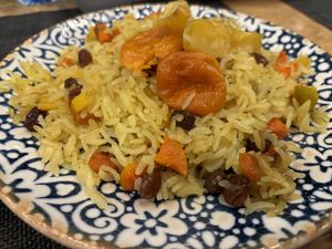 Sweet fruits pilaf   at Afsona in Tashkent