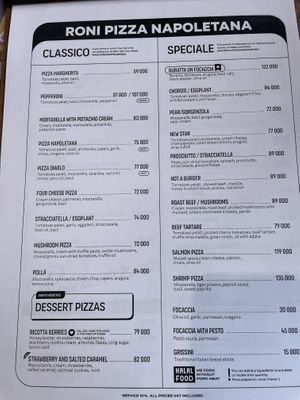 Roni menu  at Roni Pizza Napoletana in Tashkent