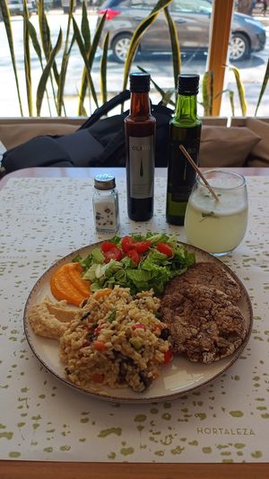 Hamburgesa se lentejas w/risotto and salad at Hortaleza in Buenos Aires