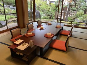 Tatami room 1st floor garden view  at Tofuya Ukai in Tokyo